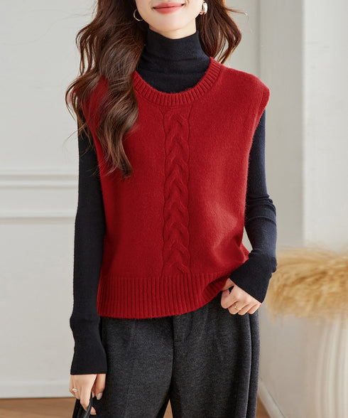 ケーブル編み ニットベスト バックボタン ニットジレ レディース ノースリーブ ニットトップス 大人 重ね着 ベストセーター カジュアル レイヤードベスト お洒落 24TPS-054